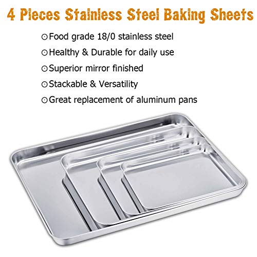 TeamFar Baking Sheet Set of 4, Stainless Steel Baking Pan Cookie Sheet