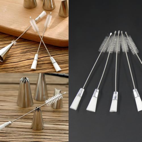 4 Pack Piping Tip Cleaning Brush Double-Headed Nylon Hard Bristle Brushes Pipe Tube Cleaner for Cake Decorating Tips Nozzle Baking Pastry Bags Mouth Frosting Icing Dispenser