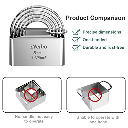 iNeibo Biscuit Cutter Set (5 Pcs/Set), Square Cookies Cutters with Handle, Professional Stainless Steel Pastry Dough Tools Metal Baking Tools Set - style: Square Biscuit Cutter