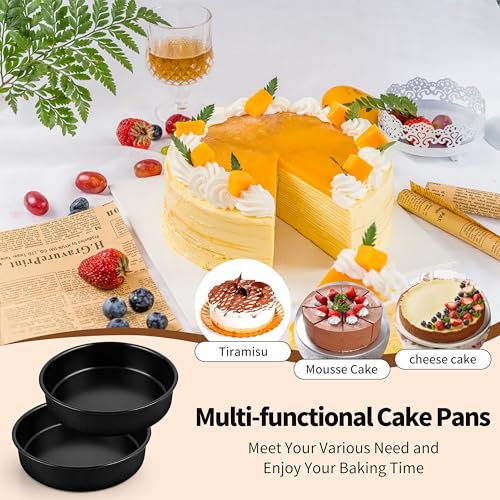 P&P CHEF 7 Inch Cake Pan Set, Round Baking Cake Pans, Black & 2 Pcs - color: Black, size: 7 Inch