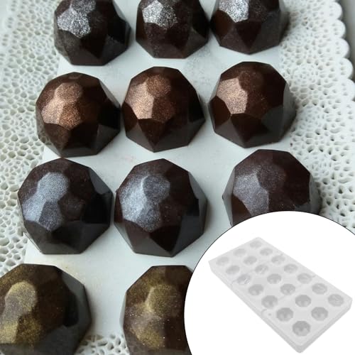 Polycarbonate Chocolate Mold 21 Cavities Diamond Shape Truffle Molds Easy Release & Clean Clear Candy Making Tray for Chocolates, Sweets, Jelly, Candies, Pralines (Diamond)