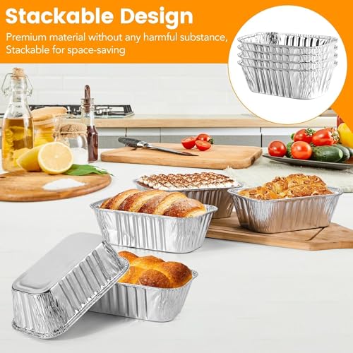 100 Pack 1Lb Mini Aluminum Foil Loaf Pans – 6" x 3.5" x 2" Disposable Small Bread Tins Oven Safe for Baking, Meatloaf, Cake, Holiday Treats, Food Storage & Takeout - size: 6" x 3.5"