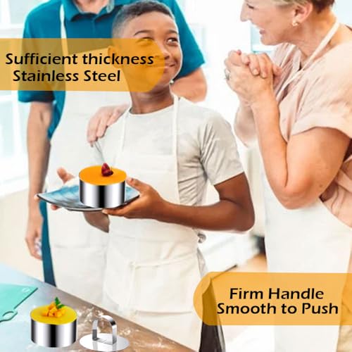 Round Cake Ring Molds, 4 inch Stainless Steel Food Rings Dessert Mousse Cooking Rings Mold Extra High 6cm with Pushers (Include 4 Rings & 2 Pushers) - size: Extra High 4-inch-6pcs