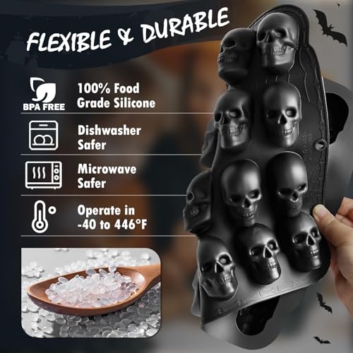 HKNMTT Skull Silicone Molds for Halloween Baking Pizza Cake Pan Small Spooky Head Tray Reusable Food Grade Nonstick Bakeware for Oven Safe Horror Treats 6 Cavity Skeleton Mould - style: Skull - 2.75 inch