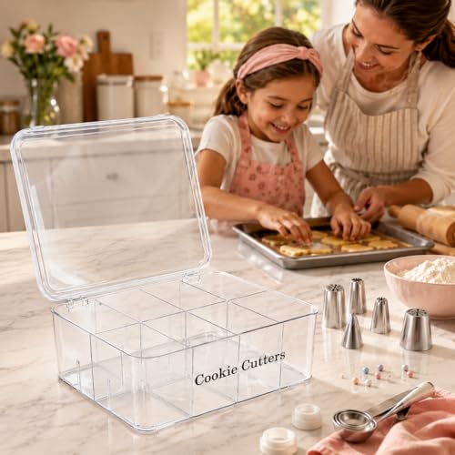 Cookie Cutter Storage Box,8 Adjustable Compartments, Clear PET