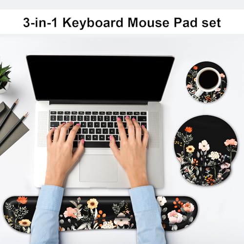 Ergonomic Mouse Pad with Wrist Rest and Keyboard Wrist Rest, Mousepad - color: Garden Flower