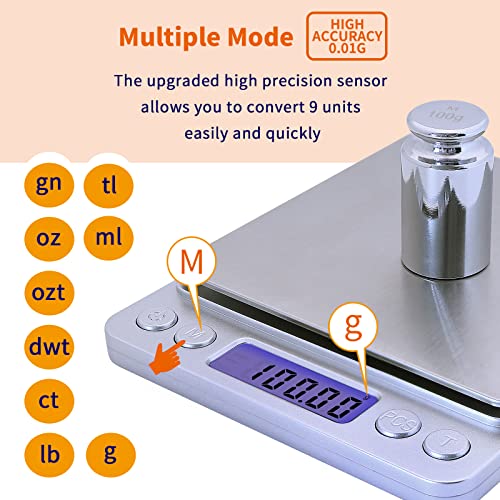 Gram Scale,Capacity 500g Accuracy 0.01g Mini Food Scales Digital Weight Grams and Oz,Small Kitchen High Precision for Espresso,Baking,Jewelry,Soap Making,Silver - size: BL-500 Pro