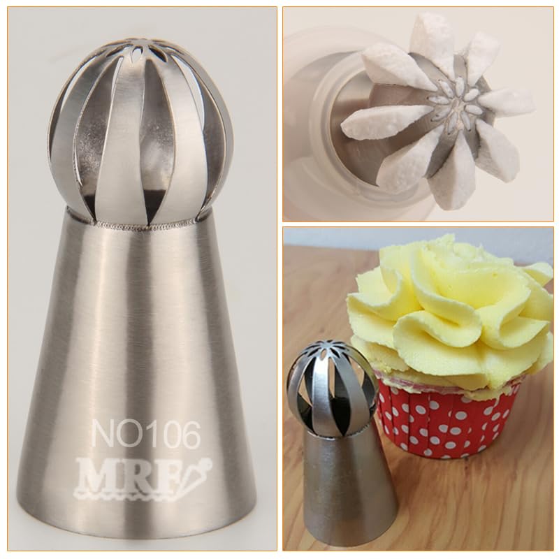 27 Pcs Stainless Steel Seamless Russian Flower Ball Piping Tips Set - color: SILVER MRF0008