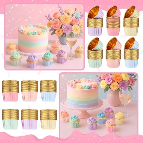 Geiserailie 100 Pcs Pastel Cupcake Liners Pastel Cupcake Foil Wrappers - color: Pastel Color, style: Classic