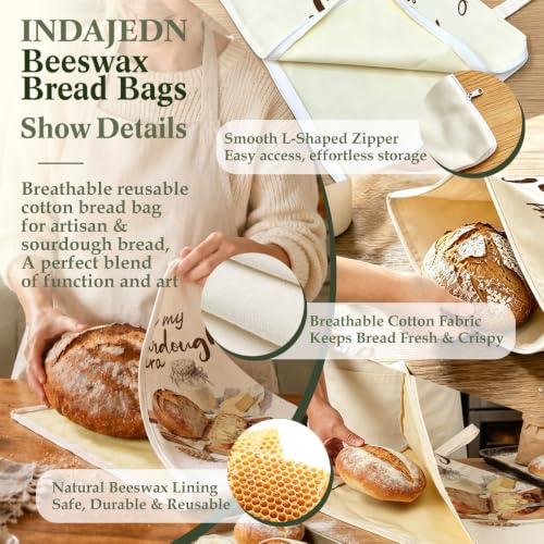 in My Sourdough Era Gifts Beeswax Bread Bags 2 Pack XL 13x17in - color: In My Sourdough Era 01