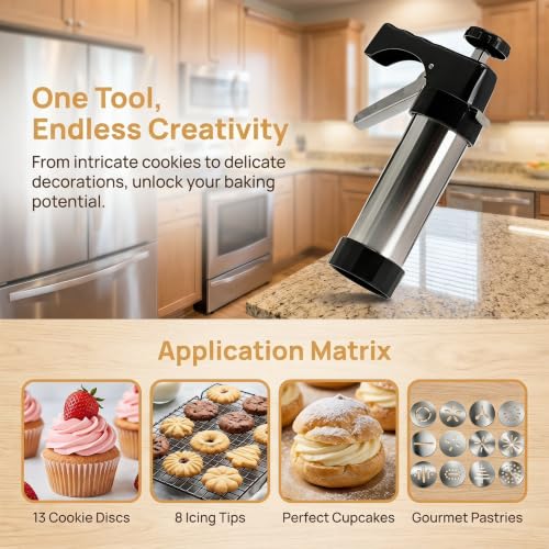 Cookie Press Set 21-Piece Stainless Steel for DIY Cookies Maker-orange - color: Orange