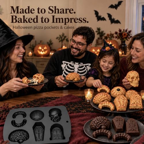 HKNMTT Skull Cake Pizza Pan 6 Spooky Shapes Halloween Silicone Baking Mold - style: 6 Spooky Shapes 1PC