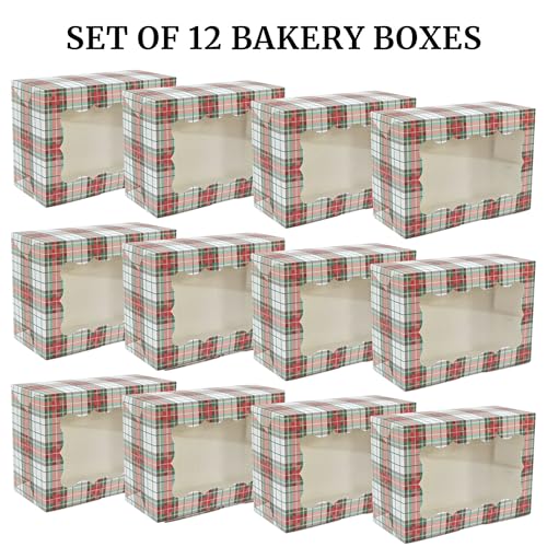Christmas Cookie Boxes - 12 Pack - Tartan Plaid Bakery Gift Box with Window - color: Tartan Plaid
