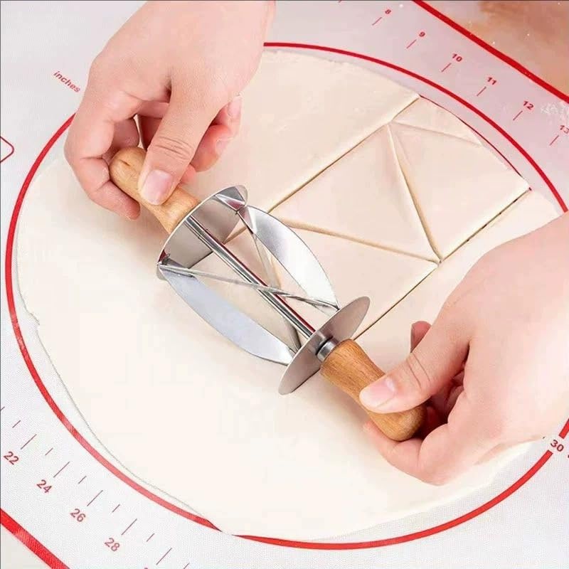 Stainless Steel Croissant Cutter Roller with Ergonomic Wooden Handle, Professional Croissant Rolling Knife & Dough Cutter Wheel, Modern Pastry Croissant Maker for Home Baking, 7.6 x 2.3 Inches