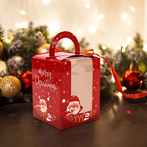 Christmas Cupcake Boxes,12 Pcs Single Cupcake Carrier with Window Insert and Handle, Cupcake Carriers for Bakery Wrapping Sweets Christmas Festival Party Favor Packaging