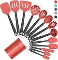 Coukre Silicone Kitchen Cooking Utensils Set, Heat Resistant, 14-Piece - color: Red