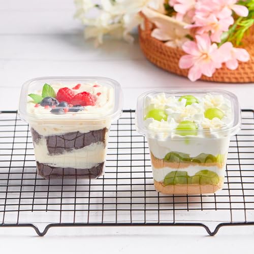 Kucoele 100 Pack 12 oz Plastic Dessert Cups with Lids and Sporks - style: 100 Pack 12oz