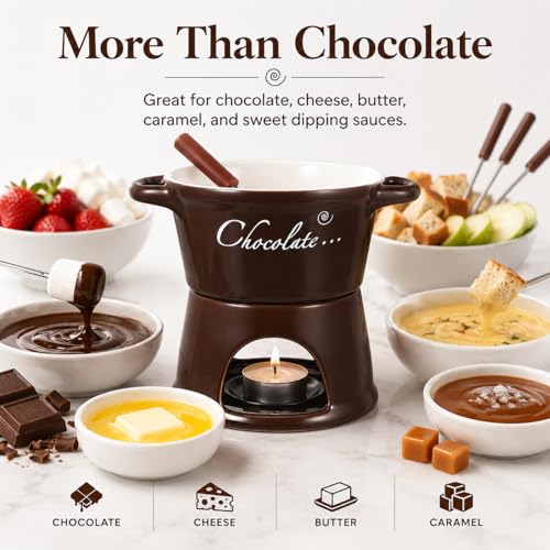 IMIKEYA Small Ceramic Fondue Pot with Fork - color: Coffee