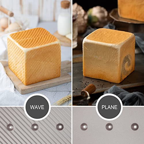 CHEFMADE Square Pullman Loaf Pan with Lid, 1Lb Dough Capacity Non-Stick Rectangle Flat Toast Box for Oven Baking 5.3" x 5.3"x 5.2"(Champagne Gold) - size: 03 - 1Lb Dough-Cap. Flat