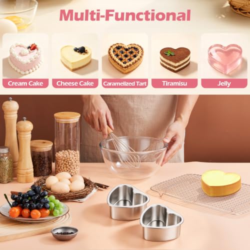 E-far 4 Inch Mini Heart Cake Pan, 2 Pcs Heart Shaped Cake Baking Mold Set - color: Silver, size: 4-Inch (Set of 2)