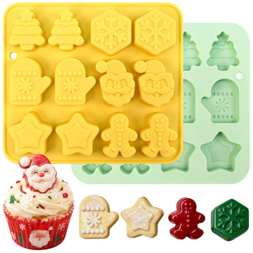 Christmas Chocolate Molds Silicone, 2Pcs Christmas Candy Molds - color: Yellow+Green