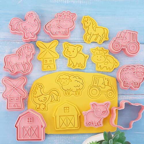 Farm Animal Cookie Cutter Set 8Pcs Barn Tractor Windmill Biscuit Molds - color: Farm