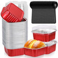 selizo 60 Pack 10oz Mini Disposable Cake Pans with Lids, Aluminum Foil Square Baking Cups, 4.4x4.4 Large Baking Cake Tins Cup Cake Containers with Lids for Individual Cakes - color: Red, size: 10oz