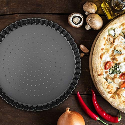 Agatige Pizza Pan with Holes for Oven, Nonstick Black Bakeware Pizza Tray with Removable Bottom Accessories for Oven Baking Supplies & Home, Kitchen, Restaurant Make Kinds of Pizzas or Pies (8in) - size: 8 in
