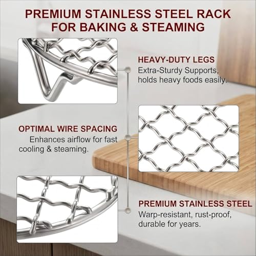2PCS Small Cooling Rack 8.9 Inch Round Stainless Steel Wire Rack, Steamer Rack for Pots, Air Fryer Rack with Fixed Legs for 6 Qt Multi-Cookers, Oven Safe for Cooling, Roasting and Steaming (8.9 Inch) - color: 8.9 Inch