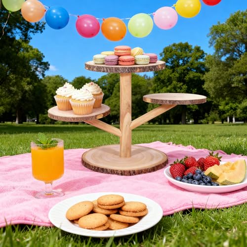 4 Tier Round Wooden Cupcake Stand Cup Cake Tower Stand Holder