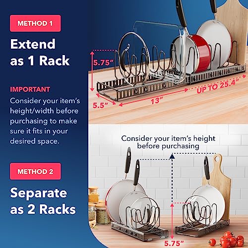 Better Things Home 5.5” Wide 12-Slot Adjustable Pot Lid Organizer with Scratch-Free Pads, Expandable Pot Lid Holder Rack for Cabinet, Small to Medium Pots and Pans Organizer Inside Cabinet - size: LID ORGANIZER - 12+ DIVIDERS