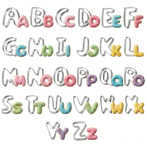 Alphabet Letters Cookie Cutters Set Large 3 Inch, 26 Pcs Stainless Steel DIY Cookie Cutter Set Baking Fondant Biscuit Fruit Dough Mold Tools for Birthday Christmas New Year Holiday Party Decorations