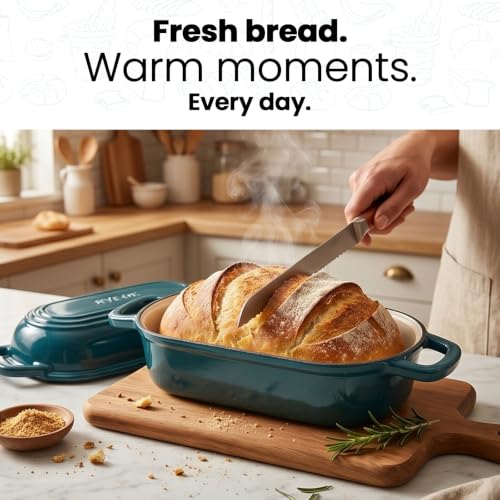 Oval Dutch Oven for Bread Baking,11.3x5.3 Enameled Cast Iron Bread Pan,Teal - color: Teal