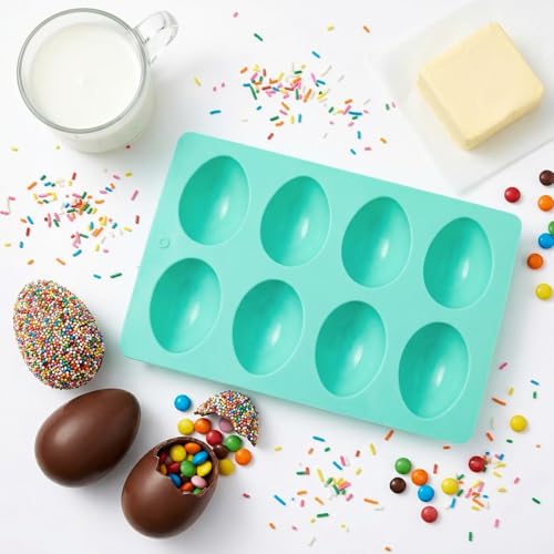 2 Pack Silicone Egg Molds 8 Cavity Easter Silicone Candy Mold 3D Egg-Shaped Silicone Baking Mold for Chocolate, Jello, Mini Cakes, DIY Desserts, Candy, Ice, Pudding, Baking (2, Green) - color: Green
