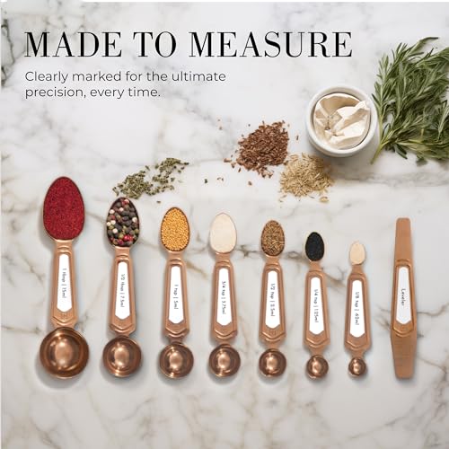 Styled Settings Copper Measuring Spoons Set with Leveler, 8-Piece - color: White & Copper