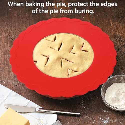 4 Pcs Mini Pie Crust Shields, Pie Crust Protector for Edges Baking Silicone Crusts Shield for 4 to 6 in (Red)
