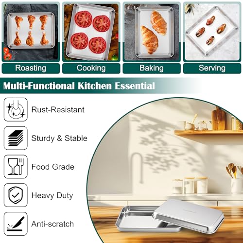 E-far Small Baking Sheet with Wire Rack (2 Pans + 2 Racks), Stainless Steel Cookie Sheets Trays & Cooling Rack for Toaster Oven, Non Toxic & Warp Resistant, Oven & Dishwasher Safe, 9.4 x 7.3 x 1 Inch - size: 9.4''x7.3''