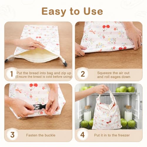 Reusable Beeswax Bread Bags for Homemade Bread Sourdough, Organic Cotton Bread Storage Bags with Zipper, 2 Pack 17x13" Pink - color: Pink & Pink
