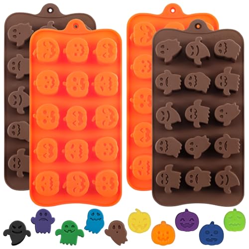 4pcs Halloween Candy Molds Ghost Chocolate Mold Mini Pumpkin Baking Molds - color: Ghost