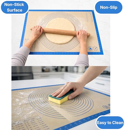 Silicone Pastry Mat with Measurements, 36 x 24 Inch Extra Thick Non-Slip Nonstick XL Baking Mat for Dough Rolling, Kneading, Fondant and Pie, Blue - color: Blue, size: 36"L x 24"W