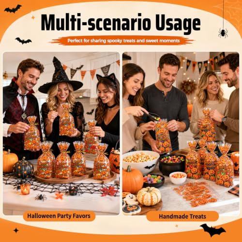 NPLUX 100 Pack Halloween Treat Bags,Twist Ties,Pumpkin Face,6x10x2.4 in - color: Halloween02