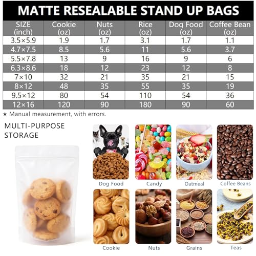 50pcs Stand Up Matte Bags Resealable Pouches With Frosted Front Window Self-seal Zipper Bags Heat Sealable Packaging Bags for Food Storage 3.5"*5.9" - size: 3.5"*5.9"