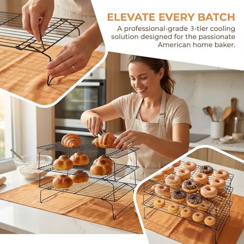 Detachable Collapsible Cooling Racks, Wire Cooling Rack Stackable Drying Rack for Bread Cookie Baking Candy Fruits (3-tier) - size: 3 TIER