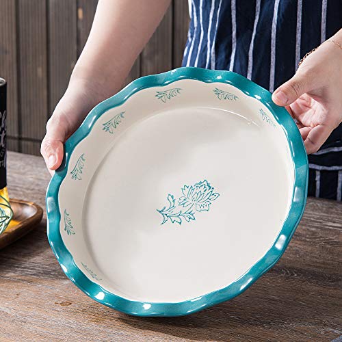 Wisenvoy Pie Pan Ceramic Pie Dish Pie Plate Porcelain Deep Dish Pie Pan Non-Stick Pie Pans - color: Blue Green