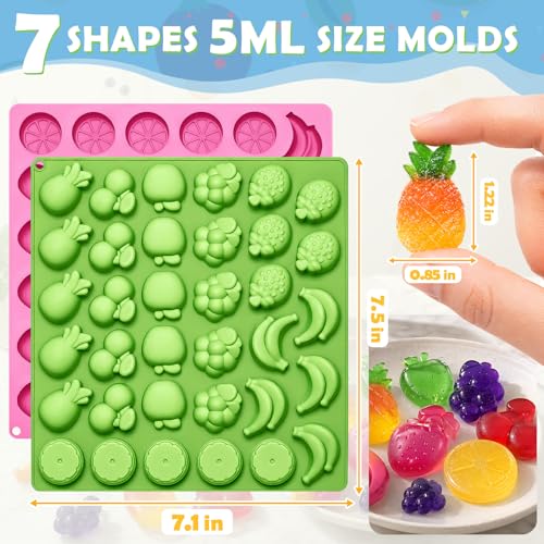LUSHYUM 4PCS Large 5 ML Gummy Fruit Molds, 140 Total Cavities