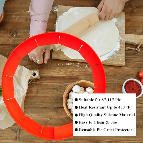 Adjustable Silicone Pie Crust Shields Baking Protectors Cover Ring Fits 8-11.4 Inch Pies Baking Pie Crust Shield Protector Cover for Edges (Red-1Pcs) - color: Red-1pcs