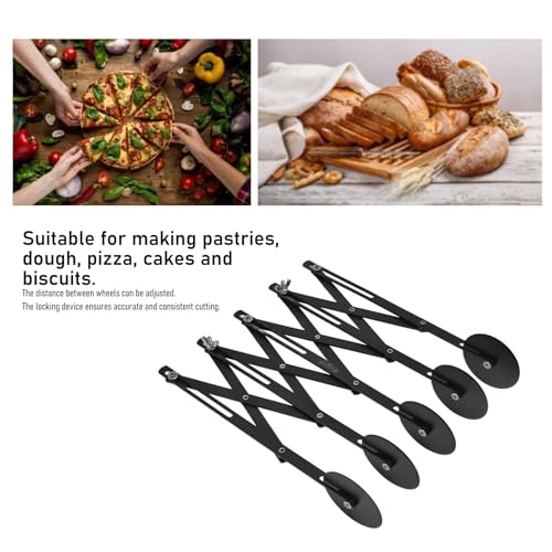 5 Wheel Pastry Cutter, Expandable Stainless Steel Pizza Slicer & Pasta Cutter, Adjustable Dough Roller Cutter for Baking Pastries Brownies and Pizza Kitchen Tool (Black)