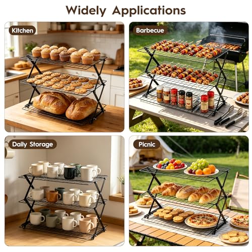 3 Tier Collapsible Cooling Rack for Baking Stackable Cookie Racks Cooling - size: 3 Tier