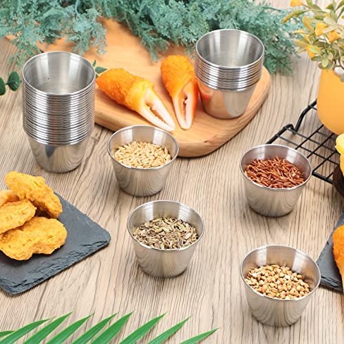Mimorou 100 Pcs Stainless Steel Ramekins 1.5 oz, Mental Dipping Sauce Cups