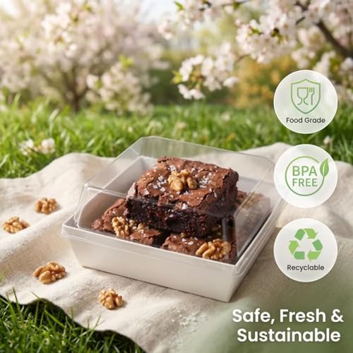 50 Sets Charcuterie Boxes with Clear Lids, 4.5" Square Sandwich - color: White